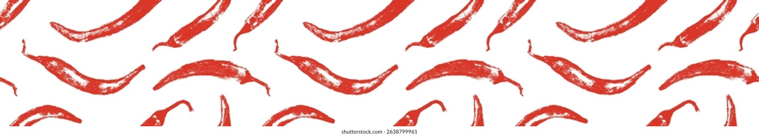 Vector seamless hand drawn chili pepper pattern. Spicy print for fabric, food packaging, kitchen textiles, and branding. Organic agronomy concept in handmade style.