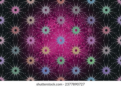 Vector seamless hand drawn christmas dark purple pattern with stars and snowflakes	
