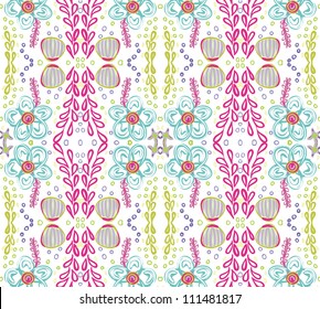 vector seamless hand drawn colorful floral pattern background