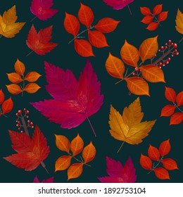 Vector Seamless Hand Drawn Colorful Autumn, Fall Pattern. Useful for Surface design - fabric, packaging, greeting card, poster, banner. 