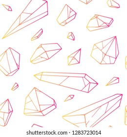 Vector seamless hand drawn crystal pattern. Set of bright gradient mountain crystal isolated on white background.  Perfect geometric texture for fabric and wrapping.
