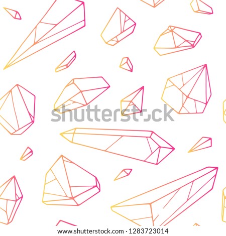 Vector seamless hand drawn crystal pattern. Set of bright gradient mountain crystal isolated on white background.  Perfect geometric texture for fabric and wrapping.