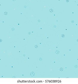 Vector seamless hand drawn cubes pattern. Multi-colored starry texture background. Flying cubes in space with tiny squares.
