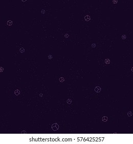 Vector seamless hand drawn cubes pattern. Multi-colored starry texture background. Flying transparent cubes in space.