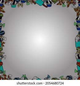 Vector. Seamless. Hand drawn doodle frames. Picture in white, blue and black colors.