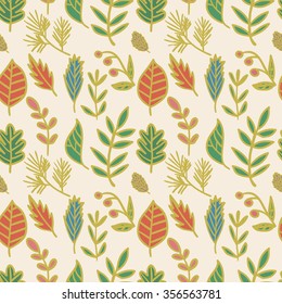 Vector seamless hand drawn doodle floral pattern. Foliage seamless pattern. Vector illustration.