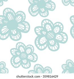 Vector seamless hand drawn doodle floral pattern. Doodle flower background. Vector illustration.