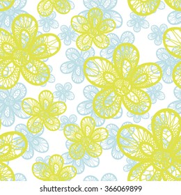 Vector seamless hand drawn doodle floral pattern. Doodle flower background.