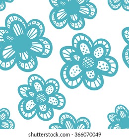 Vector seamless hand drawn doodle floral pattern. Doodle flower background.