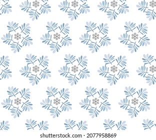 Vector sin fisuras de patrón floral dibujado a mano con chorro de nieve en invierno. Elemento para el diseño. Se puede usar para papel tapiz, rellenos de patrones, fondo de página web, texturas superficiales, tela clásica.