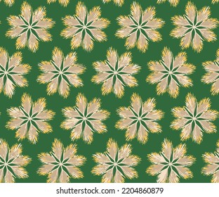 Patrón floral sin fisuras de vectores dibujado a mano con copo de nieve de navidad dorada. Diseño de patrones de acuarela navideña y Año Nuevo sobre fondo verde. 