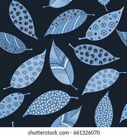 Vector seamless hand drawn floral pattern with autumn leaves, pattern can be used for wallpaper, surface textures