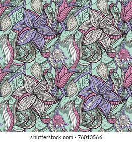 vector seamless hand drawn floral pattern, clipping masks