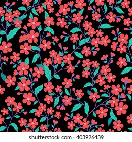 vector seamless hand drawn gentle naive floral pattern, fantasy wild flowers, colorful summer mood, romantic flower background allover print