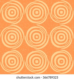 Vector Seamless Hand Drawn Geometric Lines Circular Round Tiles Retro Grungy Orange Tan Color Pattern Abstract Background