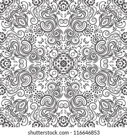 vector seamless hand drawn gray floral pattern background