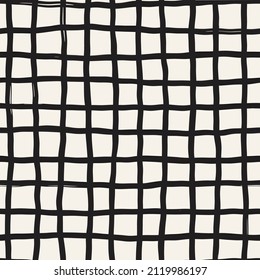 Vector seamless hand drawn grid pattern. Repeating geometric stripes texture. Stylish monochrome background design.