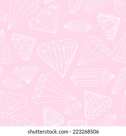 Vector seamless hand drawn jewel pattern with white lines on pink background