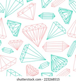 Vector seamless hand drawn jewel pattern in red and green colours