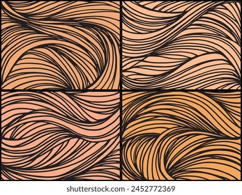 Vector Seamless Hand Drawn Lines Patterns. Vector Light Broun And Black Abstract Background