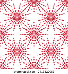 Vector seamless hand drawn monochrome geometric winter pattern with red snowflakes on a transparent background