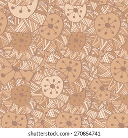 Vector seamless Hand drawn ornamental pattern with circle and lines in brown colors