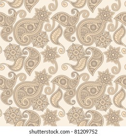 vector seamless hand drawn paisley pattern, clipping masks