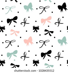 Vector seamless hand drawn pattern with bows. Ribbon decoration pattern for paper, textile, handmade decoration, scrap-booking, polygraphy, t-shirt, cards.