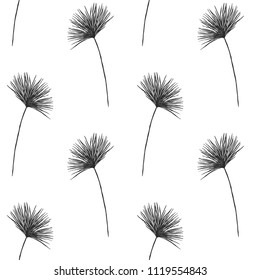 Vector seamless hand drawn pattern with papyrus leaf in vintage graphic style. Tropical decoration pattern for paper, textile, handmade, wrapping decoration, scrap-booking, polygraphy, t-shirt, cards.