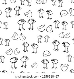 Vector seamless hand drawn pattern with eyes that hatched. Comic illustration.