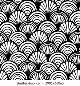 Vector seamless hand drawn pattern, fish scale print. Beautiful asian style design for textile, wallpaper, wrapping paper, stationery.