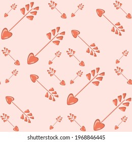 Vector seamless hand drawn pattern with arrows. Heart arrow decoration for print on t'-shirt, postcard and poster for valentine day and halloween. 