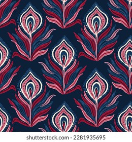 Vector seamless hand drawn pattern with ethnic motifs in natural colors. Colorful print for home decor, fabric, textile