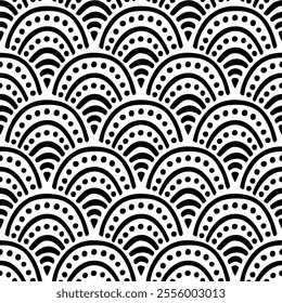 Vector seamless hand drawn pattern, fish scale print. Beautiful asian style design for textile, wallpaper, wrapping paper.