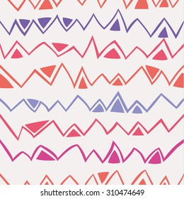 Vector seamless hand drawn pattern. Abstract background with zigzag and triangles. 
