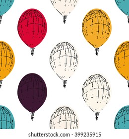 Vector seamless  hand drawn pattern with balloons