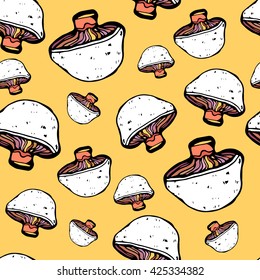 vector seamless hand drawn pattern with mushrooms