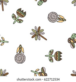 Vector seamless hand drawn pattern, decorative stylized childish flowers Doodle style, graphic illustration Ornamental cute hand drawing in brown colors Series of doodle, cartoon, sketch illustrations
