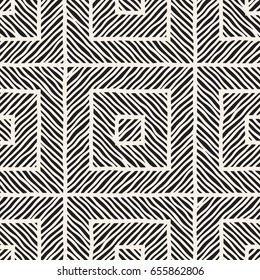 Vector seamless hand drawn pattern. Zigzag and stripe rough lines. Tribal design background. Ethnic black and white doodle texture.