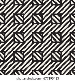 Vector seamless hand drawn pattern. Zigzag and stripe rough lines. Tribal design background. Ethnic black and white doodle texture.