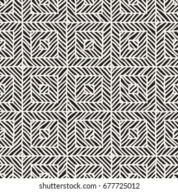 Vector seamless hand drawn pattern. Zigzag and stripe rough lines. Tribal design background. Ethnic black and white doodle texture.