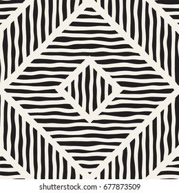Vector seamless hand drawn pattern. Zigzag and stripe rough lines. Tribal design background. Ethnic black and white doodle texture.