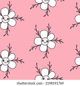 Vector seamless hand drawn pink flower pattern. Soft pastel colours. Could be used as a background, print, postcard, wallpaper, design elements, decoration.