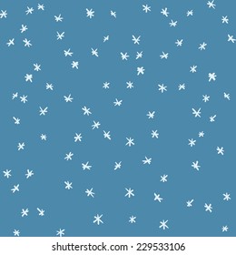 Vector seamless hand drawn simple snow pattern. Winter background with snowfall