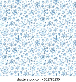 Vector Seamless Hand Drawn Simple Snow Pattern. Winter Background With Snowfall