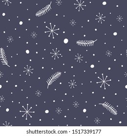 Vector seamless hand drawn snowflakes pattern. Winter background.