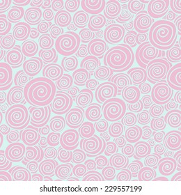 Vector seamless hand drawn swirls pattern. Delicate colors background