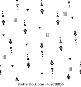 Vector Seamless Hand Drawn Tribal Pattern.Trendy Abstract Doodle With Geometric And Aztec Decor Elements For Banners, Wallpaper, Posters, Web And Phone Case. 
