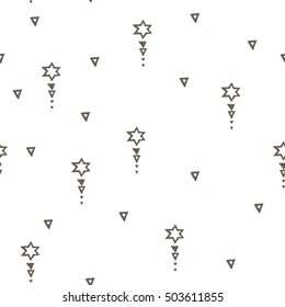 Vector Seamless Hand Drawn Tribal Pattern.Trendy Abstract Doodle With Geometric Decor Elements With Arrows. For Banners, Wallpaper, Posters, Web And Phone Case. 