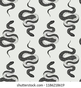 Vector seamless hand drawn vintage horror pattern with snakes. Animal decoration for paper, textile, wrapping decoration, scrap-booking, t-shirt, cards.